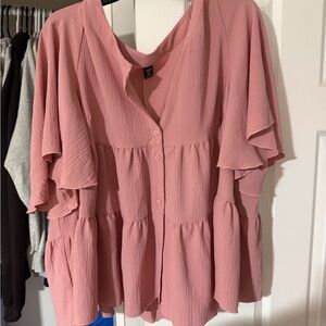 SHEIN Pink Ruffle Button-Up Top